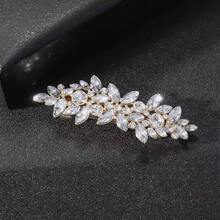 1个/2个水钻花朵弹簧发夹，优雅公主风新娘伴娘婚礼发饰，适合盘发、约会、派对、婚礼、旅行、生日等场合。 - 金色 - 查看 2