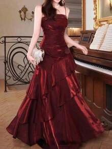 Elegant Vintage Burgundy Formal Party Dress For Mother's Day Wedding Spring - 綠色 - 查看 11