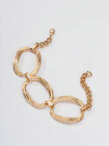 Brazalete de cadena de metal hueco de gran tamaño, diseño exagerado europeo y americano, brazalete abierto minimalista de alta gama, accesorio para ir al trabajo - Pulsera con hebilla redonda grande - Ver 2