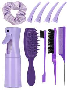 10pcs Hollow Massage Hair Comb Set, Including 1pc 200ml High-Pressure Continuous Spray Bottle, 3pcs Styling Hair Brushes For Volumizing, Eyebrow Brush And Hairline Dual-Purpose Brush, Tail Comb, 1pc Large Hair Scrunchie And 4pcs Bangs Side Clips, Suitable For Salon, Barbershop, Home And Travel Use, Fits All Hair Types And Needs, To Create A Refined Hairstyle ,Hair Styling Kit Hair Accessories For Barber Salon Beauty Travel Essential Hair Products,Hair Cares,Hair Accessories,Summer,Holiday - Hollow Rib Comb 10-piece Set - View 3