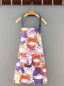 1 pieza Delantal impermeable con estampado de gato, adecuado para la cocina, el baño, el hogar y los artículos del hogar. Delantal resistente a las manchas y al aceite - multicolor - Ver 12