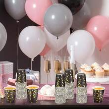 10/20pcs Black & Gold Theme Party Paper Cups, Gold Polka Dot Pattern Party Paper Cups, Suitable For Birthday Party, Family Gathering, Class Reunion, Outdoor Picnic - View 6