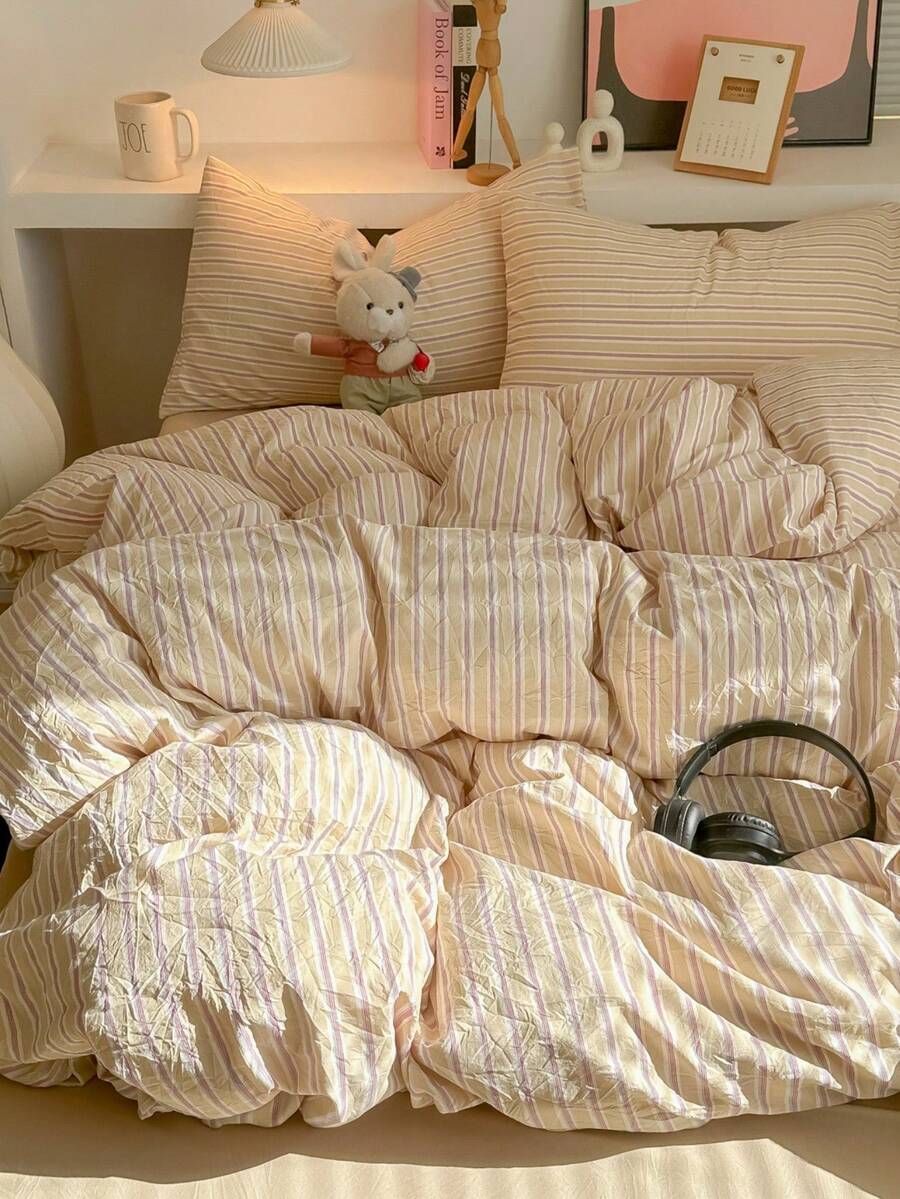 Bộ chăn ga gối 3 món bằng polyester in họa tiết tối giản, phù hợp cho phòng ngủ tập thể của bé trai/bé gái, bao gồm 1 vỏ chăn và 2 vỏ gối, mềm mại và thoáng khí, có thể giặt máy, khóa kéo, thích hợp cho mọi mùa. - Nhiều màu - Xem 1
