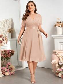 Đầm chữ A dáng xòe bằng chiffon in họa tiết ren, cổ chữ V, thích hợp cho sinh nhật, lễ tốt nghiệp, tựu trường và các dịp khác. - Rượu sâm banh - Xem 9