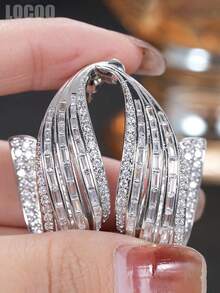 1 Pair Elegant Cubic Zirconia Stud Earrings, Designed For Women, Suitable For Weddings, Engagements, Anniversary Parties, Valentine's Day Gifts - 1# - View 4