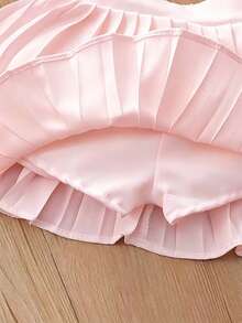 Young Girl Solid Color Pleated Layered Elegant Skirt, Suitable For Summer - Pink - View 3