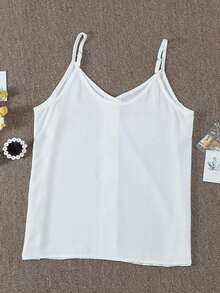 Acelitt Women's Solid Color Vacation Casual V-Neck Camisole White - White - View 7