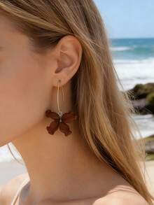1 Pair 2026 New Women's Fashion Acrylic Floral Earrings, Spring/Summer Travel Vacation Beach Style, Suitable For Daily Wear, Party, Banquet, Mother's Day, Ramadan - White - View 2