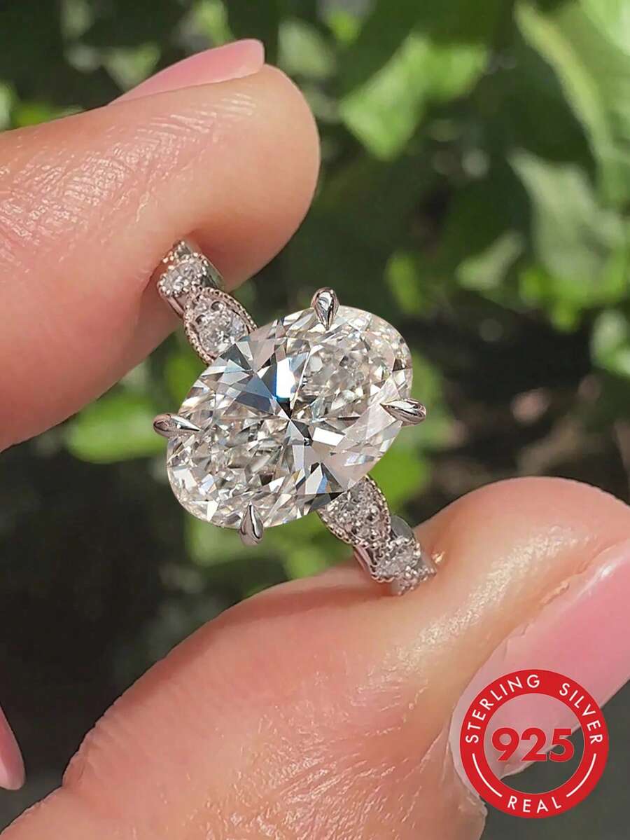 1 Quilate Anillo de Compromiso/Boda Ovalado Brillante, Plata de Ley 925, Anillo de Promesa/Eternidad para Mujer, Regalo de Joyería Exquisito