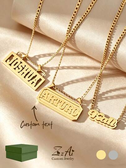 1 pieza Placa con nombre grabado hueco personalizada con doble gancho, collar NK, joyería de acero inoxidable chapada en oro de 18K, viene con caja de regalo, adecuado para uso diario, regalo del Día de San Valentín, joyería para damas, collar personalizado