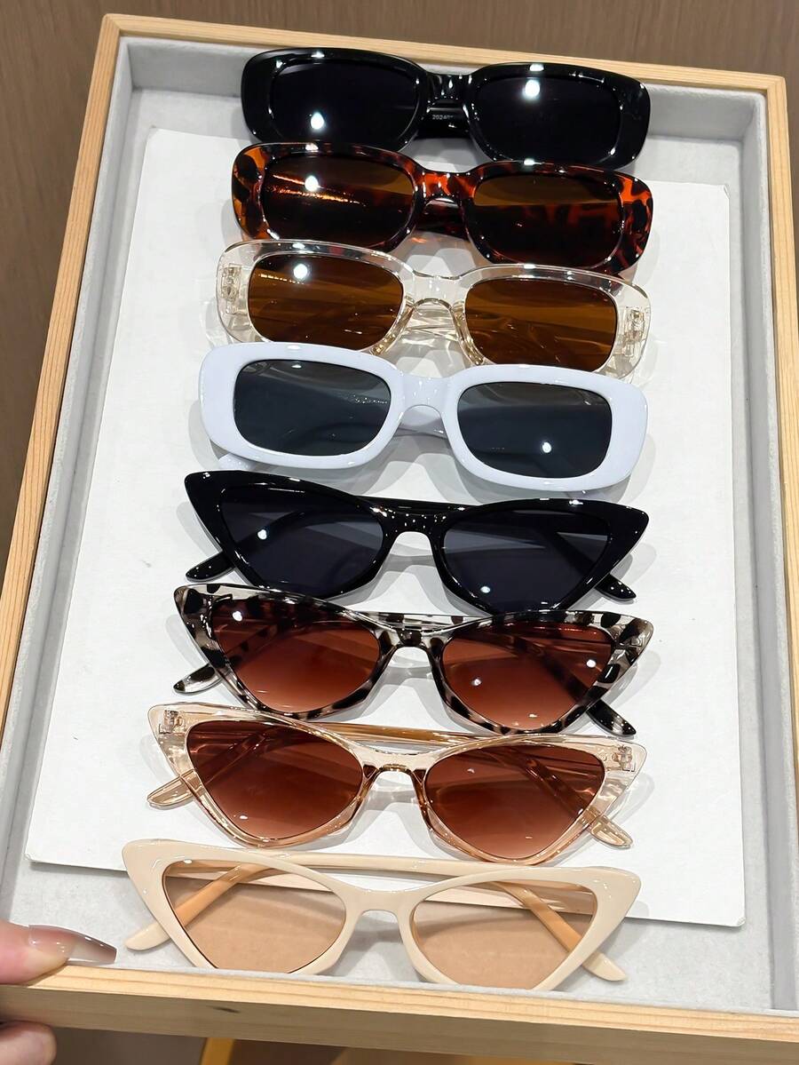 8pcs Plastic Women Shaped Full Frame Leopard Print Black Two Tone Classic Hot Girl Style Modern Simple Style Shades Basics Fashion Glasses For Summer Beach Vacation Going Out Outfits - Multicolor - View 1