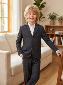 Boys Suits 2-Pieces Suit Set Toddler Tuxedos Dresswear Ring Bearer Outfit Wedding Blazer Pants Formal Suits For Kids Suits For Wedding Graduation Wedding Birthday Pageboy Dark Grey Size 4-16Y - 深灰色 - 查看 4