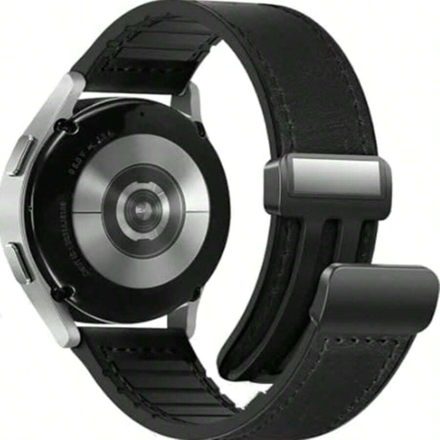硅胶磁吸皮革表带，兼容三星 Galaxy Watch 7/6/5/4/Active 2 40mm 44mm/Watch 6 Classic 43mm 47mm/Watch 5 Pro 45mm/Watch 4 Classic 42mm 46mm，18mm，20mm，22mm，男士 - 黑色 - 查看 1