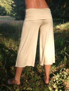 Fold Over Wide Leg Capri Pants For Women Low Rise Yoga Flare Culottes Y2k Flowy Crop Palazzo Gaucho Pants Summer Beach Bottom - 杏色 - 查看 2