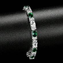 MDFUN 18K White Gold Plated White & Green Cubic Zirconia Tennis Bracelet, Fashionable Multipurpose Cubic Zirconia Chain Bracelet, Jewelry Gift For Daily Wear - White - View 5