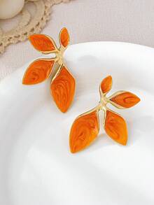1 Pair Fashionable Sweet Orange Leaf Shaped Stud Earrings For Women - Orange - View 5