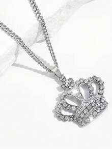 1 buah Kalung Liontin Mahkota Berongga Rhinestone Baru yang Modis, Cocok untuk Pemakaian Sehari-hari Wanita dan sebagai Hadiah - Perak - View 4