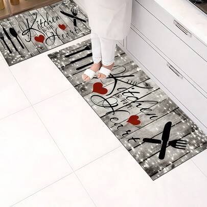 1 pièce Tapis de sol imprimé motif bois, tapis de cuisine en gel de silice, tapis de cuisine, tapis, facile à nettoyer, imprimé rectangulaire, convient pour le salon, la chambre, le couloir, la salle de bain, la buanderie - Tapis en polyester, convient pour la décoration intérieure et extérieure