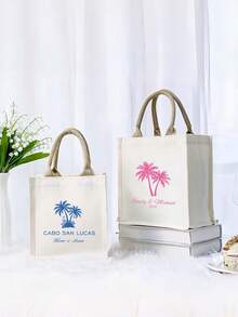 Customized Text Tote Bag, Palm Tree Wedding Welcome Bag, Customized Guest Gift, Tropical Gift Bag, Island Wedding - Multicolor - View 7