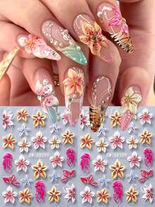 5D Metal Bohemian Style Embossed Nail Stickers, 2pcs/Set, Rainbow, Golden Sun, Gemstone, Lace, Enamel Necklace, Moon Design, DIY Holographic Carving Self-Adhesive Gel Nail Polish Stickers, Nail Salon Decorations - 多色 3 - 查看 2