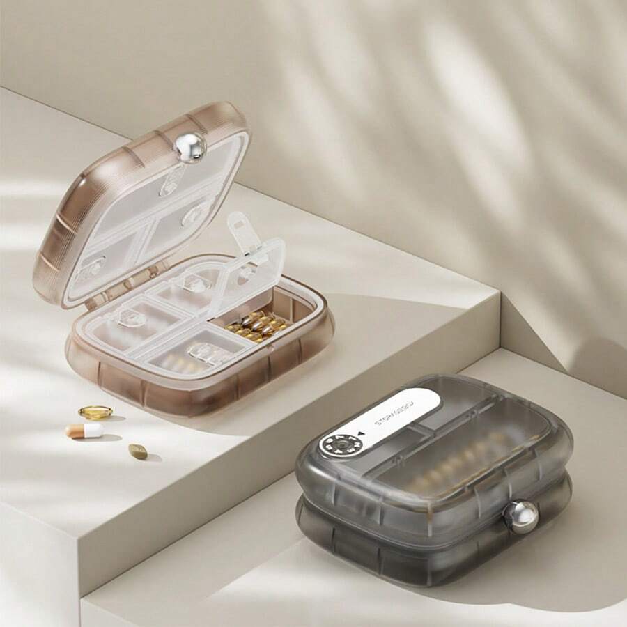1pc Portable 7-Compartment Pill Box, Vitamin, Supplement, Weight Loss Medication Organizer For Travel - Multicolor - View 1