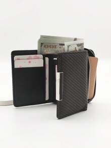 MINGYOU Short Tri-Fold Handbag Wallet, PU Leather Women's Multi-Function Wallet With Zipper, Large Capacity Coin Purse, ID Card Holder - Black - View 4