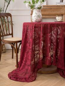 1pc French Pastoral Style Lace Tablecloth With Ruffle Edge, Decorative Table Cover For Kitchen, Dining Room, Living Room, Coffee Table, TV Stand, Suitable For Wedding, Party, Birthday, Home Decor - Burgundy - View 4