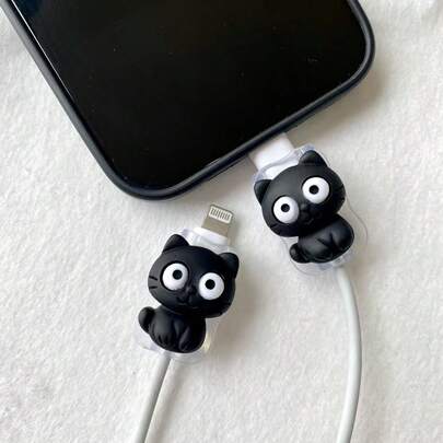 Cute White Black Cat Element Durable Cable Protection 2pcs Black & White Contrast Cat Design Cable Protector Durable, Anti-Breakage, Fashionable Phone Accessory With Cute Cat Decor, Cable Protector Mother's Day Birthday