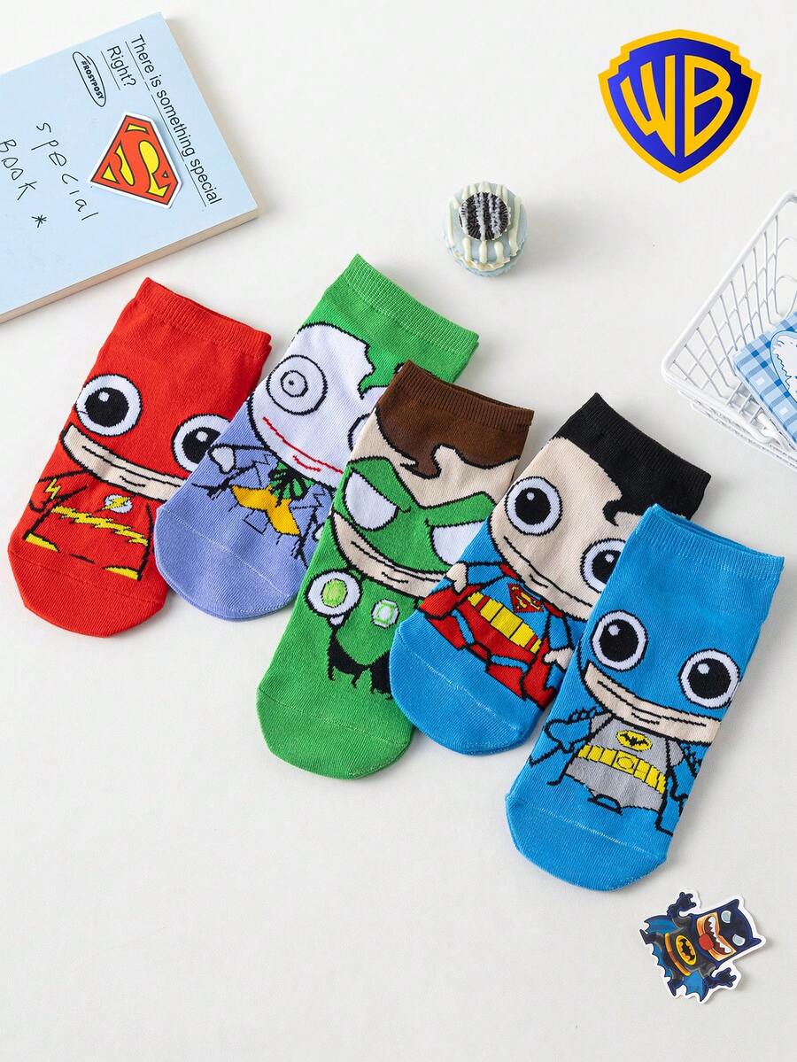 1/5/10 Pairs Warner Bros Socks, Women Short Socks, Breathable Summer Socks With Superhero Cartoon Patterns, Korean Style Casual Socks For Ladies, Moisture-Wicking, Versatile, Fashionable Cartoon Crew Socks, Suitable For Students, Adults, Gifts And Daily Wear - Multicolor - View 1