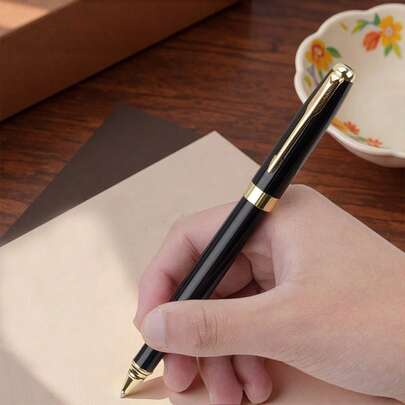 Premium Black Metal Rollerball Pen (Refillable) | Smooth Writing & Fine Tip | Executive Signature Pen For Business & Office Use | Unisex Gift Pen | Calligraphy Practice Pen For Students