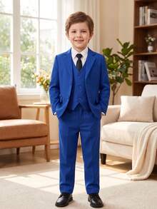 3-10 Years Old Boys 5-Piece Suit Set, Toddler Formal Tuxedo Outfit Including Jacket, Vest, Pants, Shirt, Tie, Suitable For Birthday Party, Wedding, Christening, Anniversary - Royal Blue - Xanh đậm - Xem 5