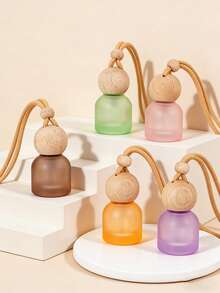 10ml TSA Approved Matte Glass Refillable Fragrance Spray Bottle With Natural Wooden Cap And Hanging Rope, Leak-Proof Mini Cosmetic Bottle, Portable Car Diffuser, Bohemian Car Interior Decor, Travel Essential & Gift For Women - Multicolor - View 2