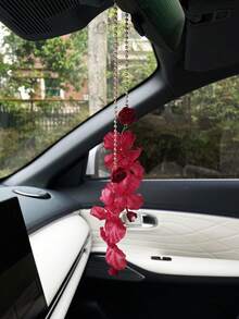 Red Rose Car Pendant, Creative Car Rearview Mirror Decor, Car Interior Hanging Accessory - A - View 1