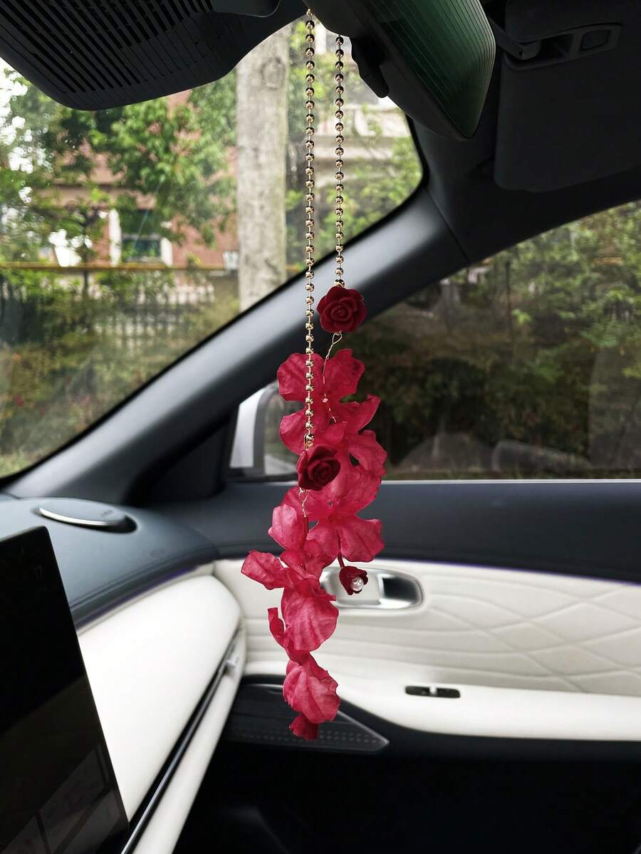 Red Rose Car Pendant, Creative Car Rearview Mirror Decor, Car Interior Hanging Accessory - A - View 1