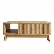 Couchtisch Mit Hubfunktion, Wellenoptik, Offenes Seitenfach, MDF-Material, Moderner Stil - Natural - View 12