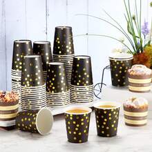 10/20pcs Black & Gold Theme Party Paper Cups, Gold Polka Dot Pattern Party Paper Cups, Suitable For Birthday Party, Family Gathering, Class Reunion, Outdoor Picnic - View 4