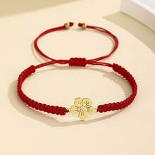 1pc 304 Stainless Steel 18K Gold Plated Five-Petal Flower Bracelet, Minimalist Adjustable Handmade Braided Nylon Rope Flower Bracelet, 12 Colors Matching Couple Bracelets, Suitable For Men And Women Daily Wear, Perfect Holiday Gift - Multicolor - View 20