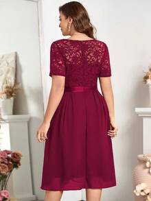 V-Neck Ruffle Lace Printed Chiffon A-Line Swing Dress, Summer Dress Suitable For Birthday, Graduation, Back To School And Other Occasions Red - Red - View 2