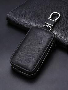 Una funda de cuero para llaves de coche con llavero, con un compartimento con cremallera para guardar las llaves. Compatible con controles remotos de automóviles. Diseño universal adecuado para la mayoría de los modelos de vehículos. Apto para hombres y mujeres. Accesorio de almacenamiento de llaves resistente a los arañazos. - Multicolor - Ver 4