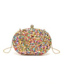 Acrylic Diamond Evening Bag, Wedding Party Clutch, Rhinestone Fashion Design Chain Shoulder Handbag - Gold - View 7