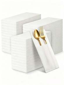 5/10/15pcs White Napkin Set With Cutlery Storage Bag, Wedding Cutlery Bag, Disposable Napkin Set, Birthday Party Cutlery Bag, Table Decor, Elegant Tabletop Decoration, Wedding Party Supplies, Baby Shower Party Supplies, Family Gathering, Restaurant Decor Gift, Home Decor, Halloween Party Decoration, Christmas Decoration, Party Favors - White - View 7
