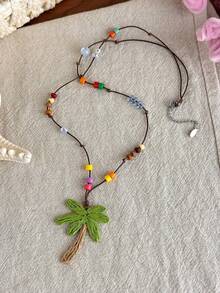 1pc Beaded Coconut Tree Necklace, Vacation Beach Style Dainty Layered Choker Necklace, Unique Design Versatile Clavicle Chain Accessory - Pendant Necklace - View 11