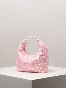 (Random Pattern) Women's Sequin Bag, Pearl Bag, Party Dress Accessory, Ball Gown Accessory, Wedding Supplies, Elegant Women's Wallet, Women's Gift - Pink - View 2