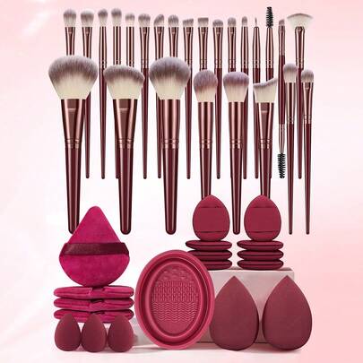 6/25/43PCS All-In-One Makeup Tools Set, Includes 25PCS Brushes, Makeup Sponges, Powder Puffs & Brush Cleaner, Complete Beauty Kit For Women