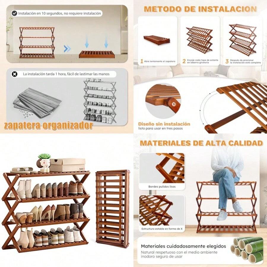 JESUS zapatera Plegable No Requiere instalación Organizador Zapatos de instalación Libre de 4 Capas zapatera Organizador 12-16 Pares de Zapatos zapatera para Dormitorio Puerta Sala de Estar - como en la imagen - Ver 1