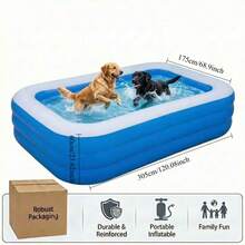 Thickened And Durable Inflatable Family Swimming Pool, Extra-Large Adult Pool, Foldable And Easy To Store, Suitable For Summer Water Play In Gardens And Backyards, Multiple Sizes Available. - Xanh lam và trắng - 3m Lpro dày dặn - Xem 9