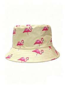 1pc Spring/Summer Fashionable Tropical Rain Forest & Flamingo Print Reversible Bucket Hat, Unisex Casual Sun Protection Hat For Vacation - A - View 17