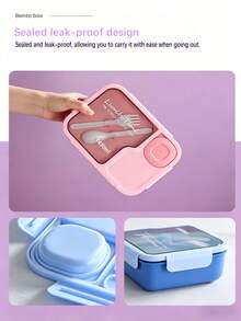 1pc Lunch Box Set, Leak-Proof Four-Compartment Lunch Container, Insulated Lunch Box, With Tableware, Suitable For School Use. 1450 Ml Large-Capacity Leak-Proof Square Lunch Box, Can Be Heated In Microwave Oven, Suitable For Office Workers, Teenagers And Students - Washable Lunch Box. - Multicolor - View 2