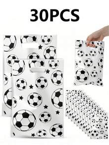 50/30/10/5pcs Football Themed Gift Bags, Plastic Tote Bags With Football Pattern Design, Suitable For Birthday Party Supplies, Fashion Shopping Bags, Anniversary Gifts Packaging, Best Gift For Football Fans, Football Match Souvenir Bags - Black and White - View 12
