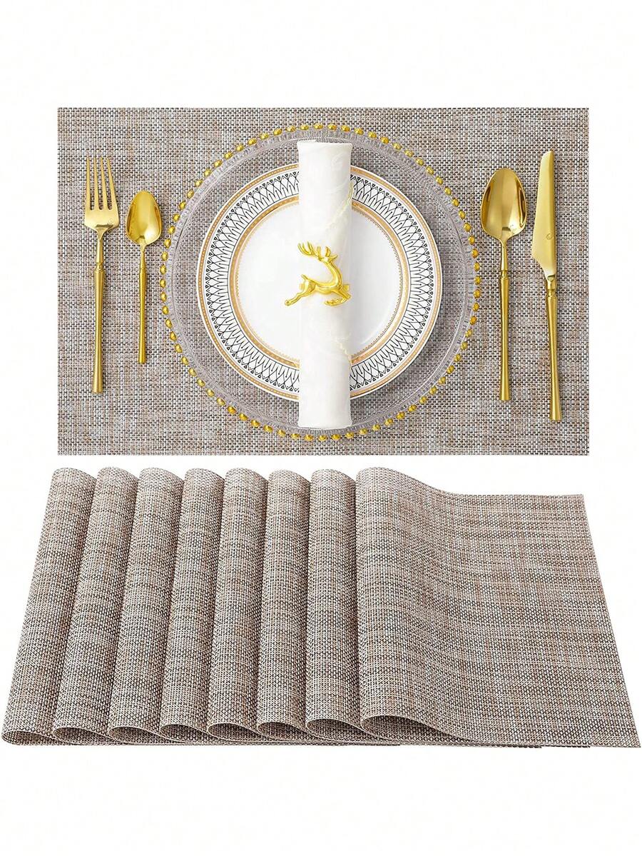 4pcs/1pc Rust Brown Placemats - Heat Resistant, Non-Slip, Washable, Durable PVC Woven Dining Table Mats - Rust Brown - View 1